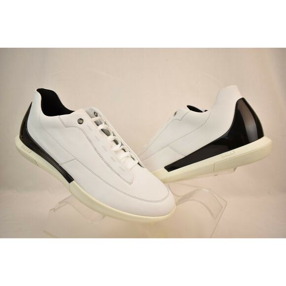 NIB BALLY AVIER WHITE LEATHER LOGO BLACK BACK LOW SNEAKERS 12 US 45 ITALY main image 4